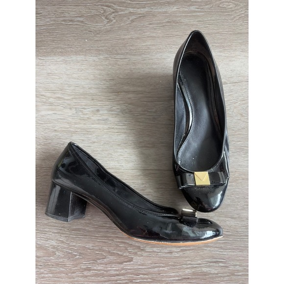 Michael Kors Shoes - Michael Kors Black Patent Leather Bow Block Heel Pumps Size 8.5M